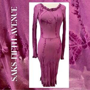 SAKS FIFTH AVE Violet Silk Chiffon Burntout Velvet Bias Cut Dress Sz 6